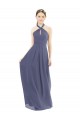 A-Line Halter Neck Soft Chiffon Long Silver Stone Bridesmaid Dress Barrie
