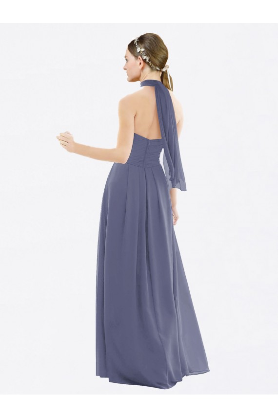 A-Line Halter Neck Soft Chiffon Long Silver Stone Bridesmaid Dress Barrie