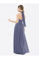 A-Line Halter Neck Soft Chiffon Long Silver Stone Bridesmaid Dress Barrie