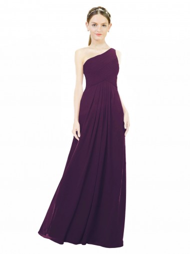 A-Line One Shoulder Chiffon Long Grape Bridesmaid Dress / Evening Dress Barrie