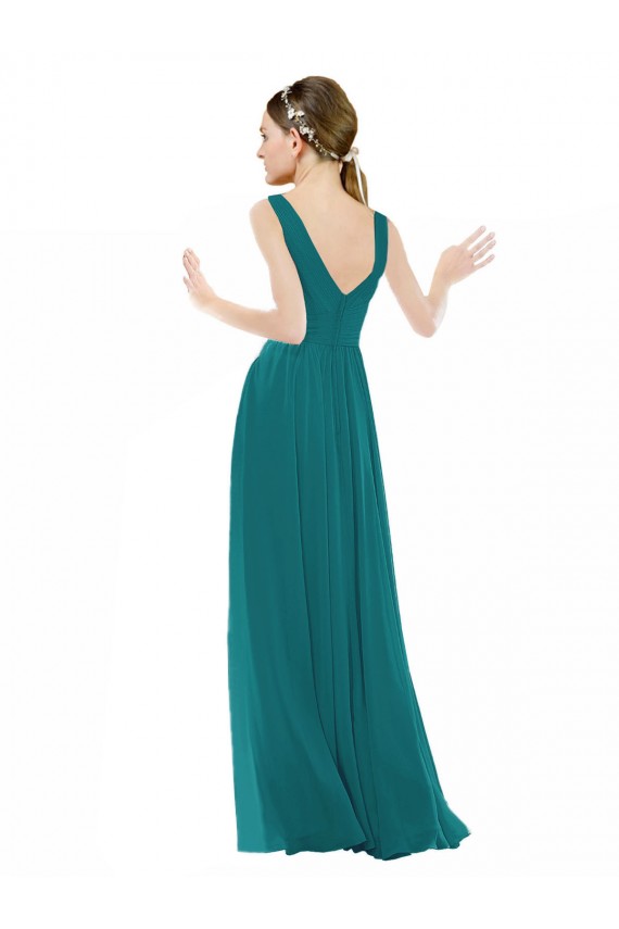 A-Line V-Neck Chiffon Long Hunter Bridesmaid Gowns Barrie