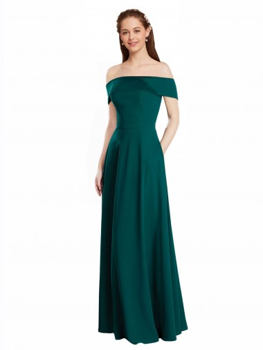 A-Line Off the Shoulder Soft Chiffon Long Hunter Bridesmaid Dress Barrie