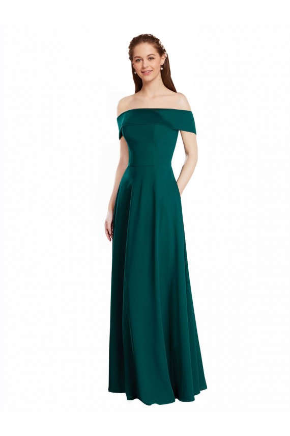 A-Line Off the Shoulder Soft Chiffon Long Hunter Bridesmaid Dress Barrie