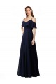 A-Line V-Neck Soft Chiffon Long Dark Navy Bridesmaid Dress Barrie