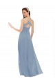 A-Line V-Neck Soft Chiffon & Lace Long Dusty Blue Bridesmaid Dress Barrie