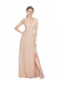 A-Line V-Neck Luxe Chiffon Long Pink Bridesmaid Dress / Evening Dress Barrie