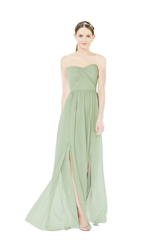 A-Line Strapless Soft Chiffon Long Sage Semi Formal Evening Dress / Bridesmaid Dress Barrie