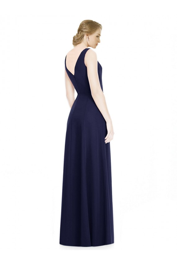 A-Line Cowl Neck Soft Chiffon Long Dark Navy Bridesmaid Dress Barrie