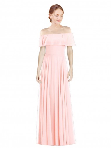 A-Line Square Neck Soft Chiffon Long Pink Bridesmaid Dress Barrie