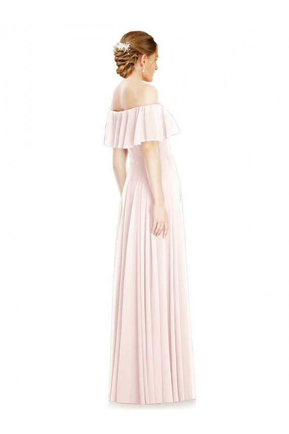 A-Line Square Neck Soft Chiffon Long Pink Bridesmaid Dress Barrie