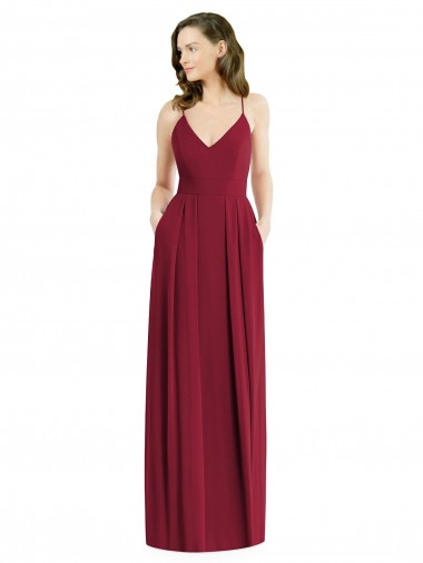 A-Line V-Neck Soft Chiffon Long Burgundy Semi Formal Evening Dress / Bridesmaid Dress Barrie