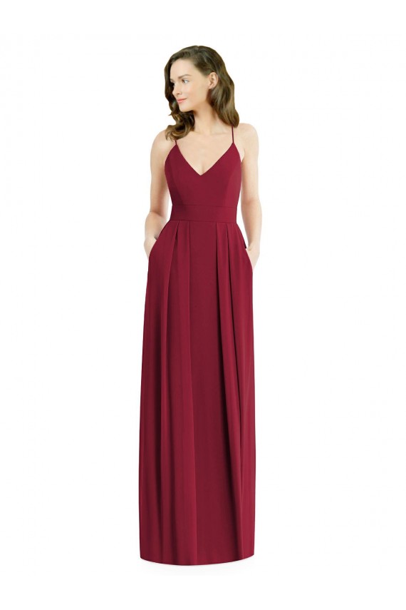 A-Line V-Neck Soft Chiffon Long Burgundy Semi Formal Evening Dress / Bridesmaid Dress Barrie