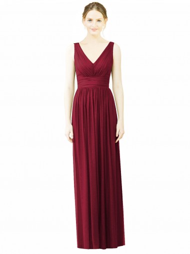 A-Line V-Neck Soft Chiffon Long Burgundy Bridesmaid Dress / Formal Dress Barrie