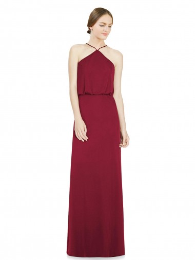 A-Line Halter Neck Soft Chiffon Long Burgundy Bridesmaid Dress Barrie