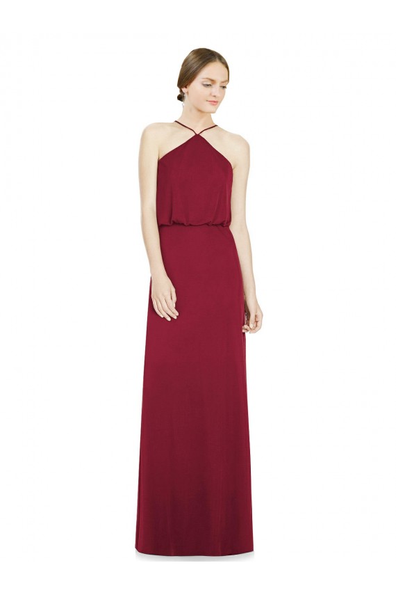 A-Line Halter Neck Soft Chiffon Long Burgundy Bridesmaid Dress Barrie