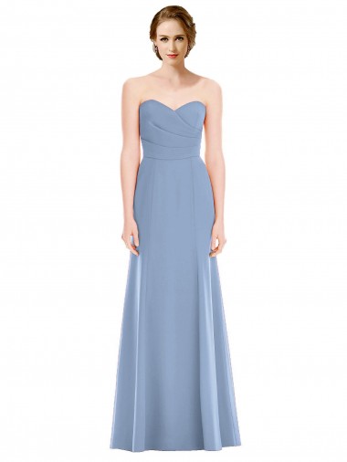 Mermaid Strapless Soft Chiffon Long Dusty Blue Bridesmaid Dress Barrie