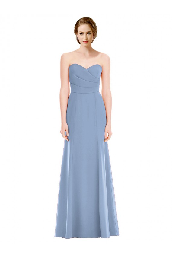 Mermaid Strapless Soft Chiffon Long Dusty Blue Bridesmaid Dress Barrie