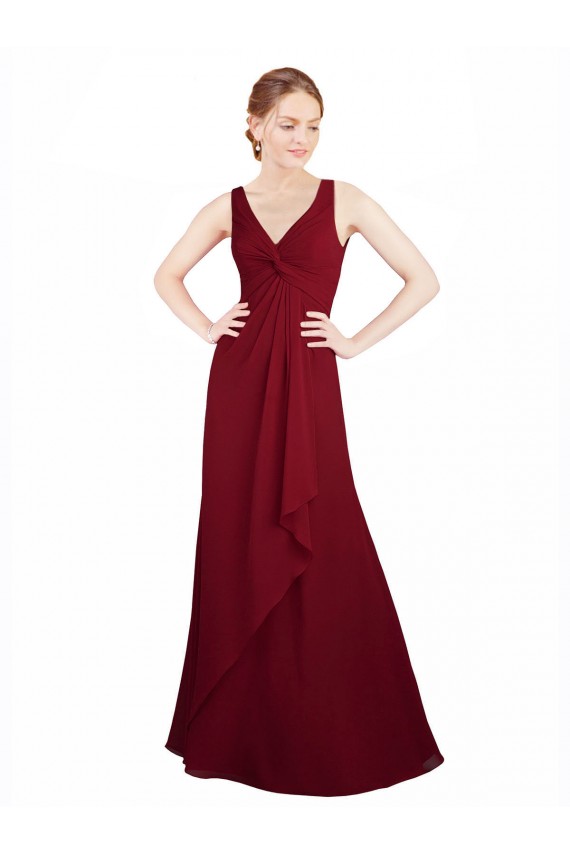 A-Line V-Neck Chiffon Long Burgundy Bridesmaid Dress / Evening Dress Barrie