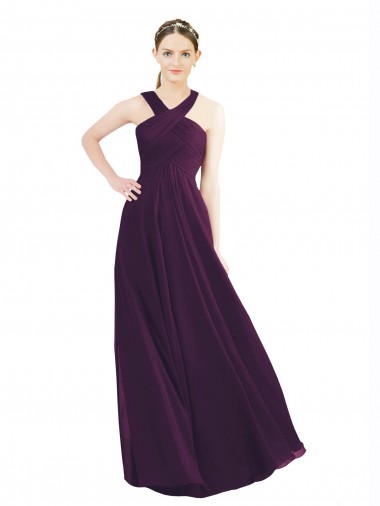 A-Line Halter Neck Soft Chiffon Long Grape Bridesmaid Dress Barrie