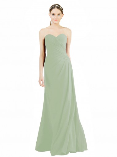 A-Line Sweetheart Soft Chiffon Long Smoke Green Bridesmaid Dress Barrie