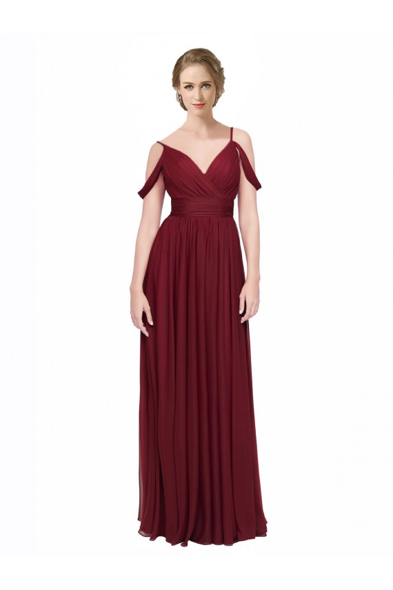 A-Line Spaghetti Straps Chiffon Long Burgundy Bridesmaid Dress / Evening Dress Barrie