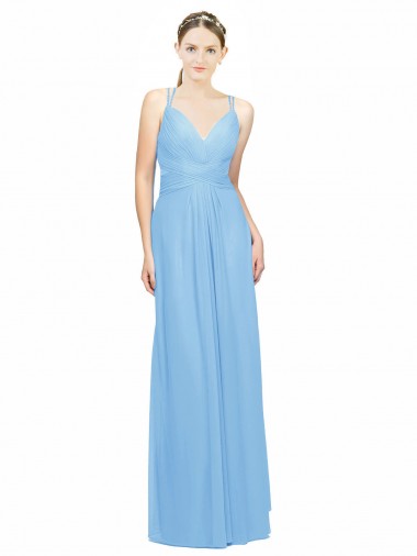 A-Line V-Neck Chiffon Long Periwinkle Bridesmaid Dress / Evening Dress Barrie