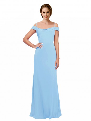 A-Line Spaghetti Straps Soft Chiffon Long Periwinkle Bridesmaid Dress Barrie