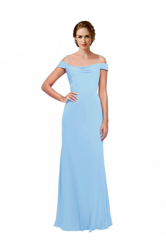 A-Line Spaghetti Straps Soft Chiffon Long Periwinkle Bridesmaid Dress Barrie