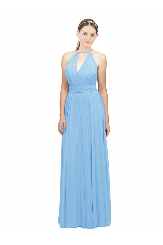 A-Line Halter Neck Soft Chiffon Long Periwinkle Bridesmaid Dress Barrie