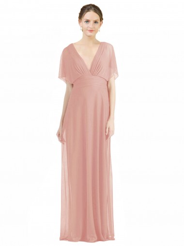 A-Line V-Neck Soft Chiffon Long Bliss Pink Bridesmaid Dress / Formal Dress Barrie