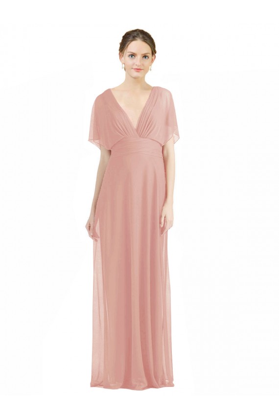 A-Line V-Neck Soft Chiffon Long Bliss Pink Bridesmaid Dress / Formal Dress Barrie