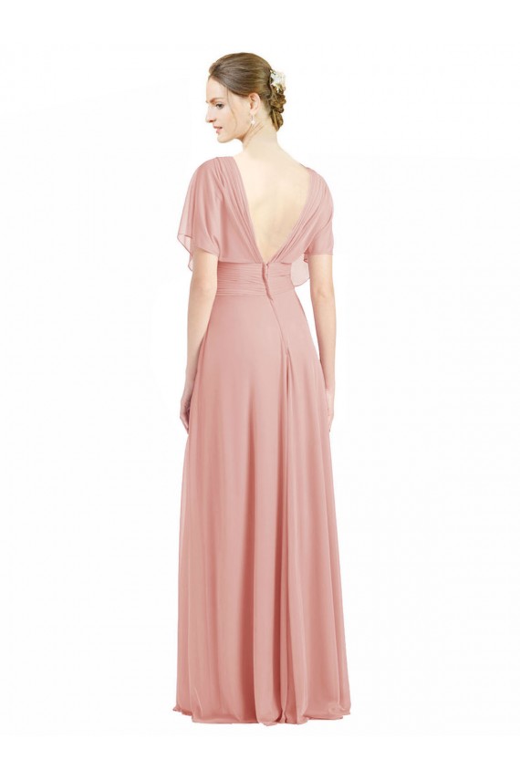 A-Line V-Neck Soft Chiffon Long Bliss Pink Bridesmaid Dress / Formal Dress Barrie