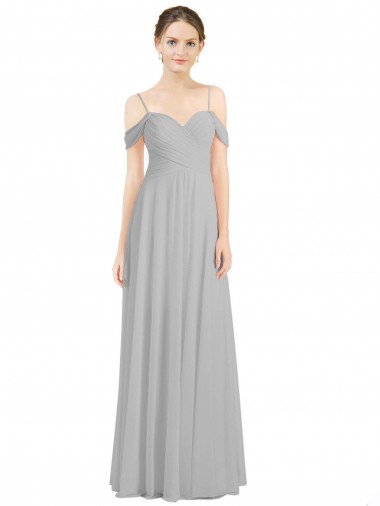 A-Line Sweetheart Lxue Chiffon Long Silver Bridesmaid Dress Barrie