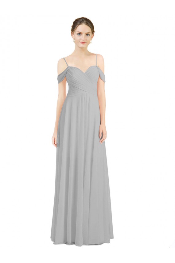 A-Line Sweetheart Lxue Chiffon Long Silver Bridesmaid Dress Barrie