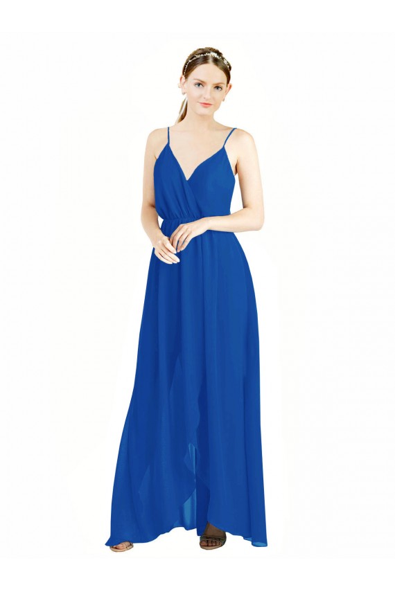 A-Line V-Neck Luxe Chiffon Long Royal Blue Bridesmaid Dress Barrie