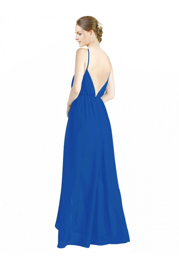 A-Line V-Neck Luxe Chiffon Long Royal Blue Bridesmaid Dress Barrie