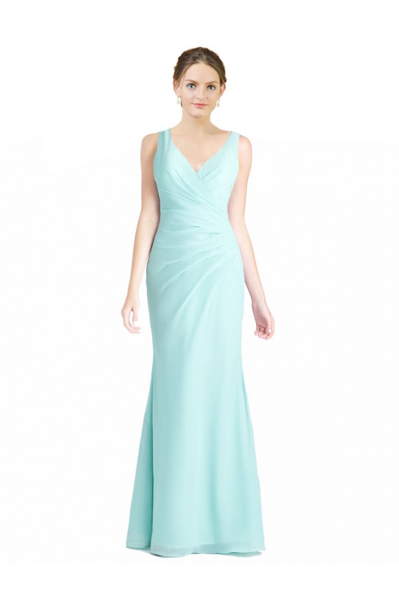 Mermaid V-Neck Soft Chiffon & Lace Long Waterfall Bridesmaid Dress Barrie