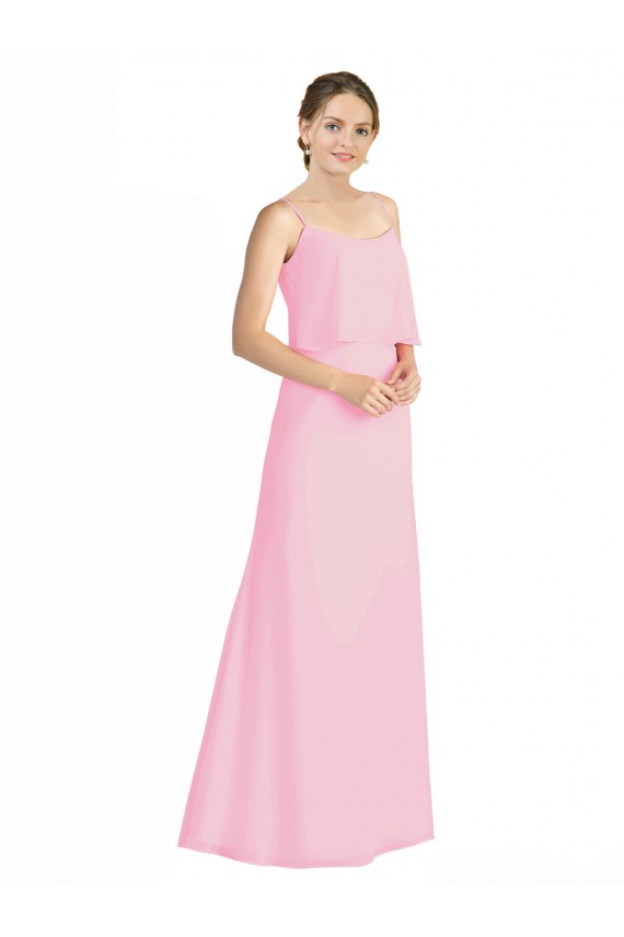 A-Line Spaghetti Straps Soft Chiffon Long Barely Pink Bridesmaid Dress Barrie