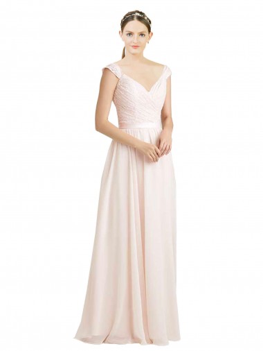 A-Line Sweetheart Soft Chiffon & Lace Long Cream Pink Bridesmaid Dress Barrie
