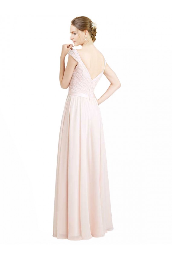 A-Line Sweetheart Soft Chiffon & Lace Long Cream Pink Bridesmaid Dress Barrie