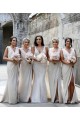 A-Line V-Neck Soft Chiffon Long Champagne Bridesmaid Dress Barrie