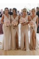 A-Line V-Neck Soft Chiffon Long Champagne Bridesmaid Dress Barrie