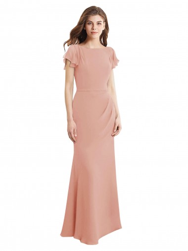 Mermaid High Neck Soft Chiffon Long Bliss Pink Prom Dress / Bridesmaid Dress Barrie