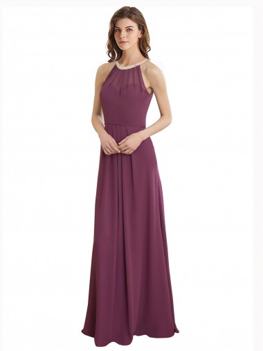 A-Line High Neck Chiffon Long Bridesmaid Dress / Evening Gowns Barrie