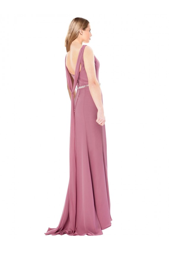 Sheath High Neck Soft Chiffon Long Prom Dress / Bridesmaid Dress Barrie