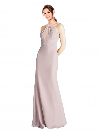 Sheath High Neck Soft Chiffon Long Bridesmaid Dress Barrie