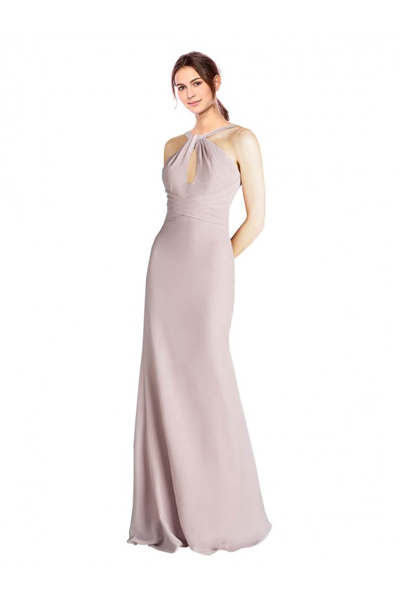 Sheath High Neck Soft Chiffon Long Bridesmaid Dress Barrie