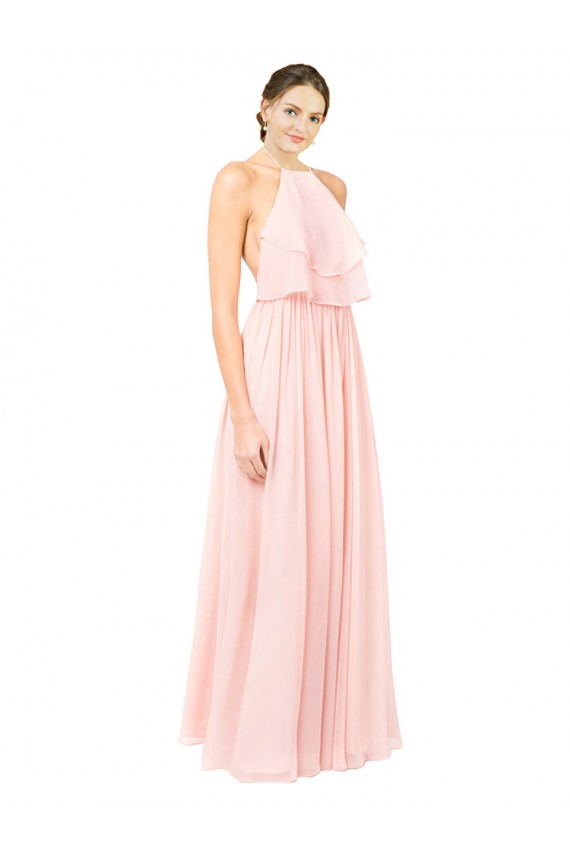 A-Line Halter Neck Soft Chiffon Long Pink Formal Dress / Bridesmaid Dress Barrie