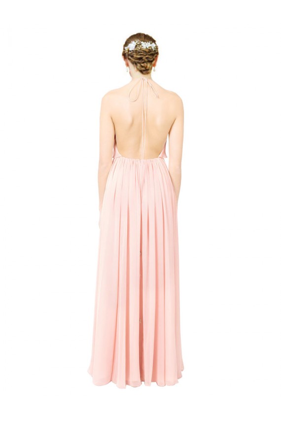 A-Line Halter Neck Soft Chiffon Long Pink Formal Dress / Bridesmaid Dress Barrie
