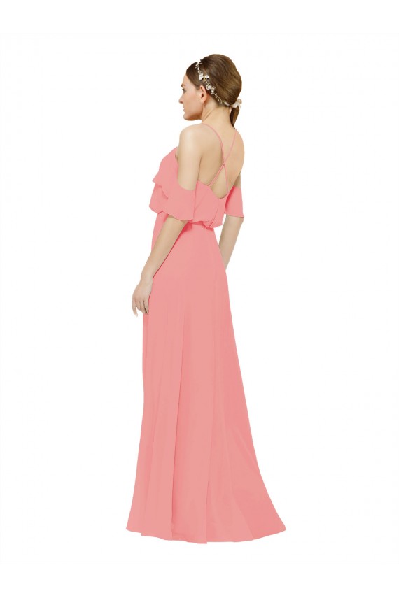 A-Line Off the Shoulder Soft Chiffon Long Watermelon Bridesmaid Dress Barrie